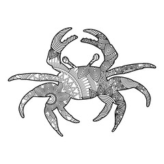 hand drawn for adult coloring pages with crab zentangle monochrome sketch vector illustration