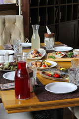 table with dishes served - banquet in the restaurant