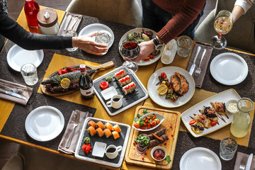 table with dishes served - banquet in the restaurant