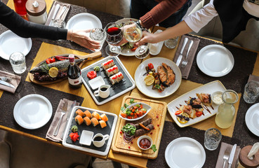 table with dishes served - banquet in the restaurant