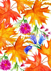 Naklejka na ściany i meble Autumn Leaf in Watercolor