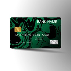 Realistic detailed credit cards. With inspiration from the abstract green and black color on the gray background. Glossy plastic style. Vector illustration design.