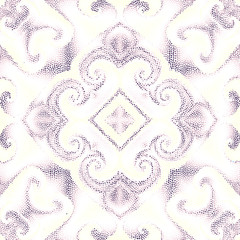 Seamless background pattern. Irregular decorative mosaic art tile pattern from small dots. White background.