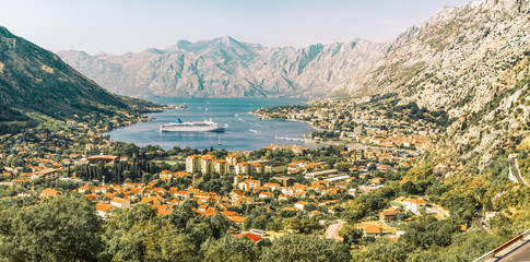 Panorama of Kotor, Montenegro. Kotor Bay is one of the most beautiful places on the Adriatic Sea, a preserved Venetian fortress, old tiny villages, medieval towns and picturesque mountains.