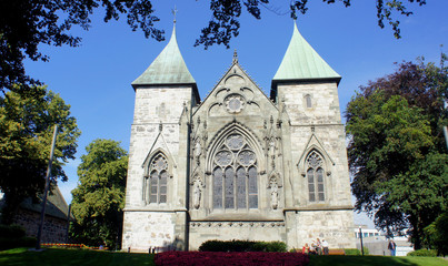 View of Stavanger cathedral, one of the oldest churches in Norway, sunny day