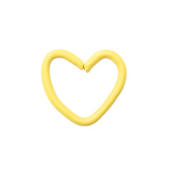 Closeup yellow plasticine for kid in heart shape isolated on white background with clipping path