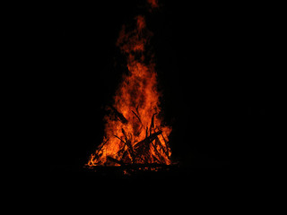 a large fire in the night