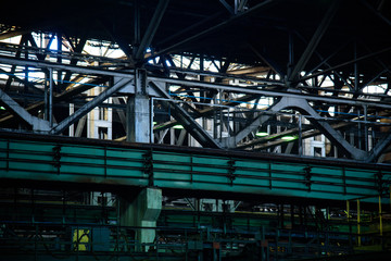 industrial equipment at the factory in production hall close up