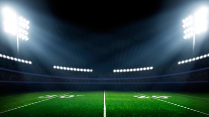 Football field with stadium lights
