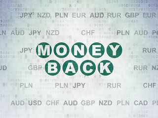 Business concept: Painted green text Money Back on Digital Data Paper background with Currency