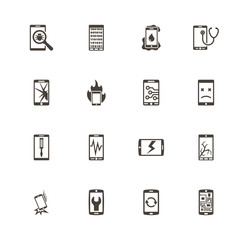 Smartphone Repair icons. Perfect black pictogram on white background. Flat simple vector icon.
