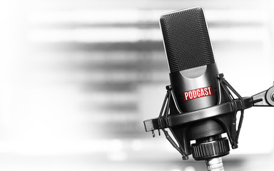 Professional microphone with podcast icon