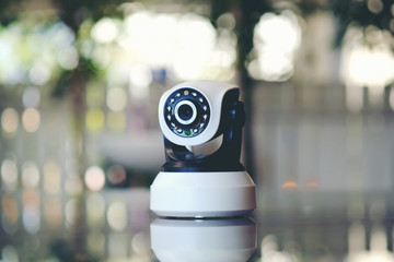 The CCTV security camera operating in home.