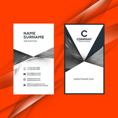 Vertical double-sided black and white business card template. Vector illustration. Stationery design