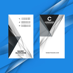 Vertical double-sided black and white business card template. Vector illustration. Stationery design
