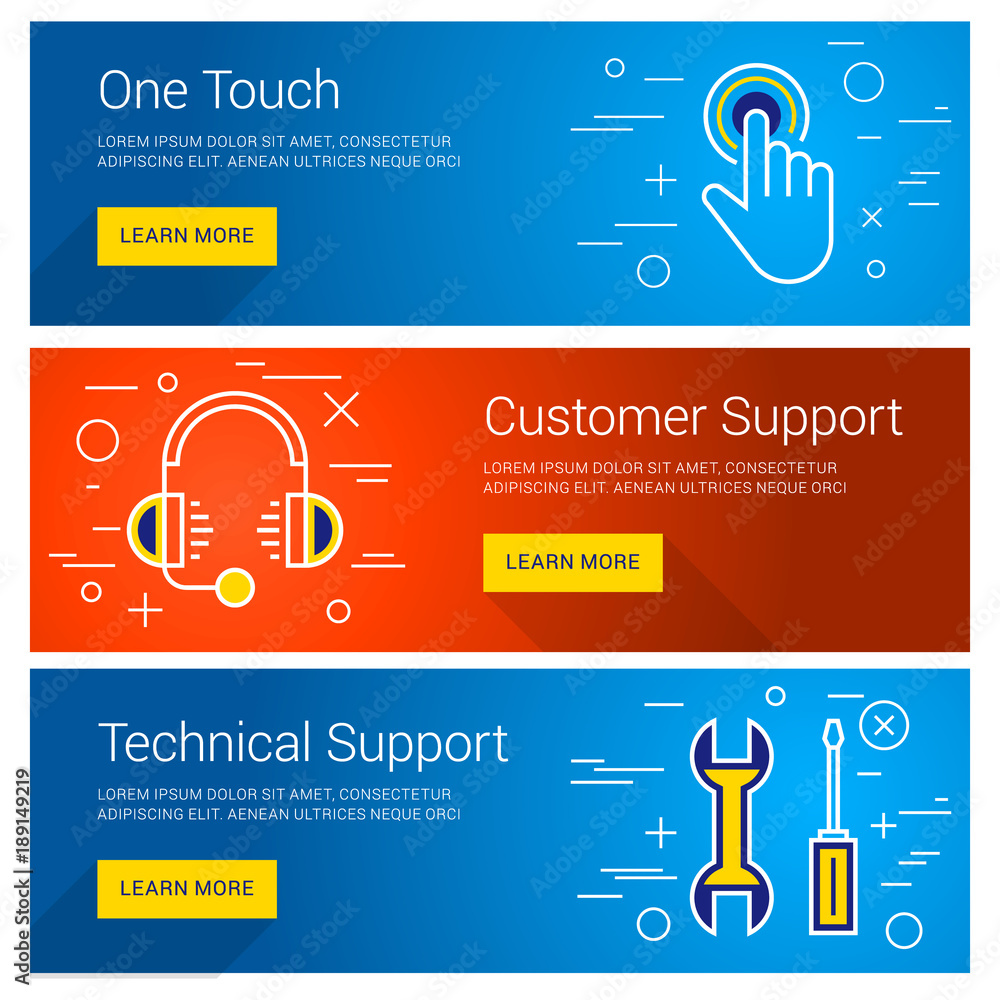 Wall mural customer support. one touch. technical support. line art flat design illustration. vector web banner