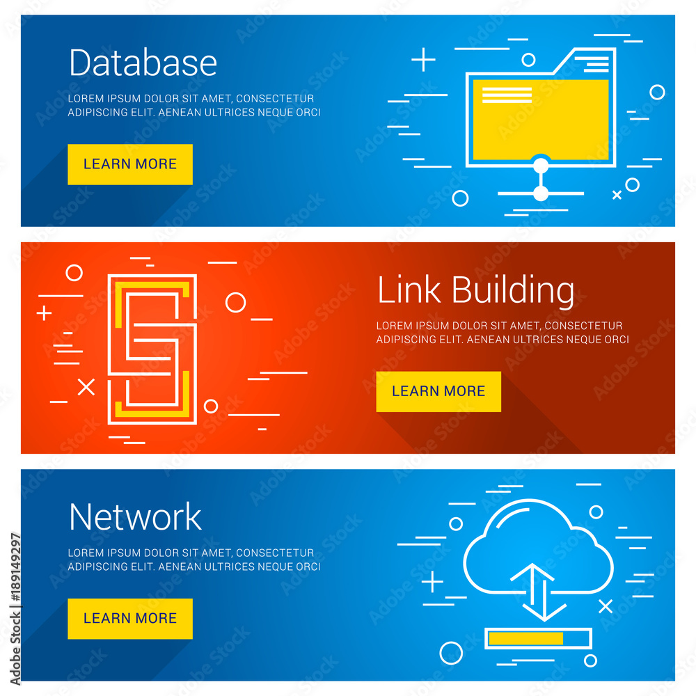 Poster database. link building. network. line art flat design illustration. vector web banners concepts