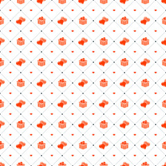 Seamless pattern on Valentines Day. Vector texture with red romantic signs on white background