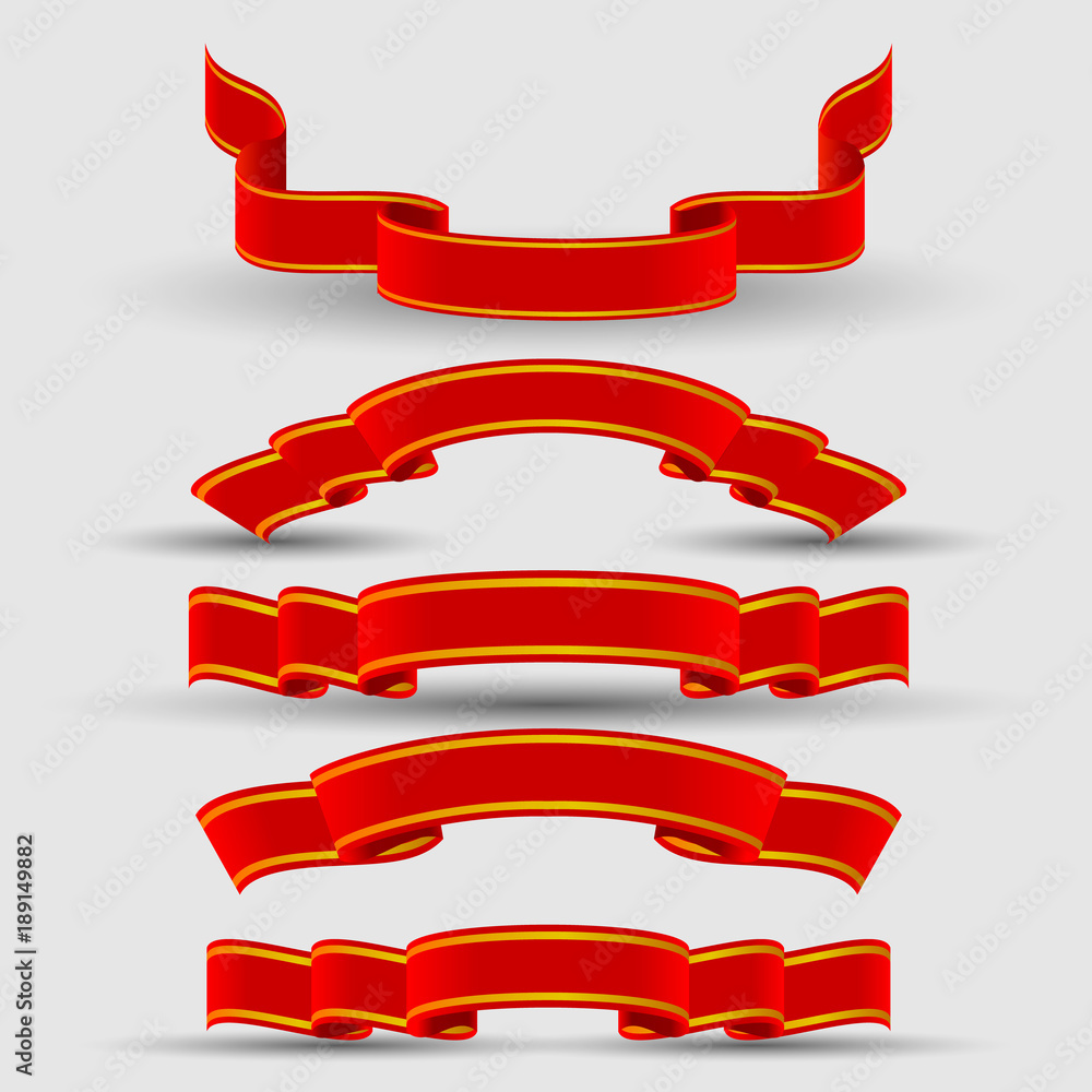 Poster set of bright red ribbons with shadows. vector design elements in retro style. eps10