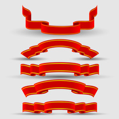 set of bright red ribbons with shadows. Vector design elements in retro style. Eps10