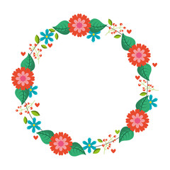 beautiful floral wreath with spring flowers leaves vector illustration