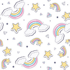 Baby seamless pattern with  rainbow. Vector illustration.