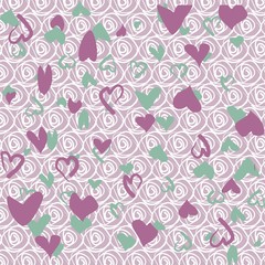 Background with green and lilac hearts