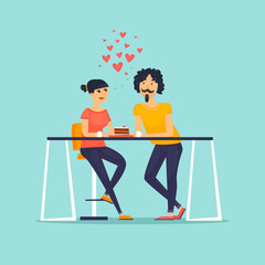 February 14, couple in love. Flat vector illustration in cartoon style.