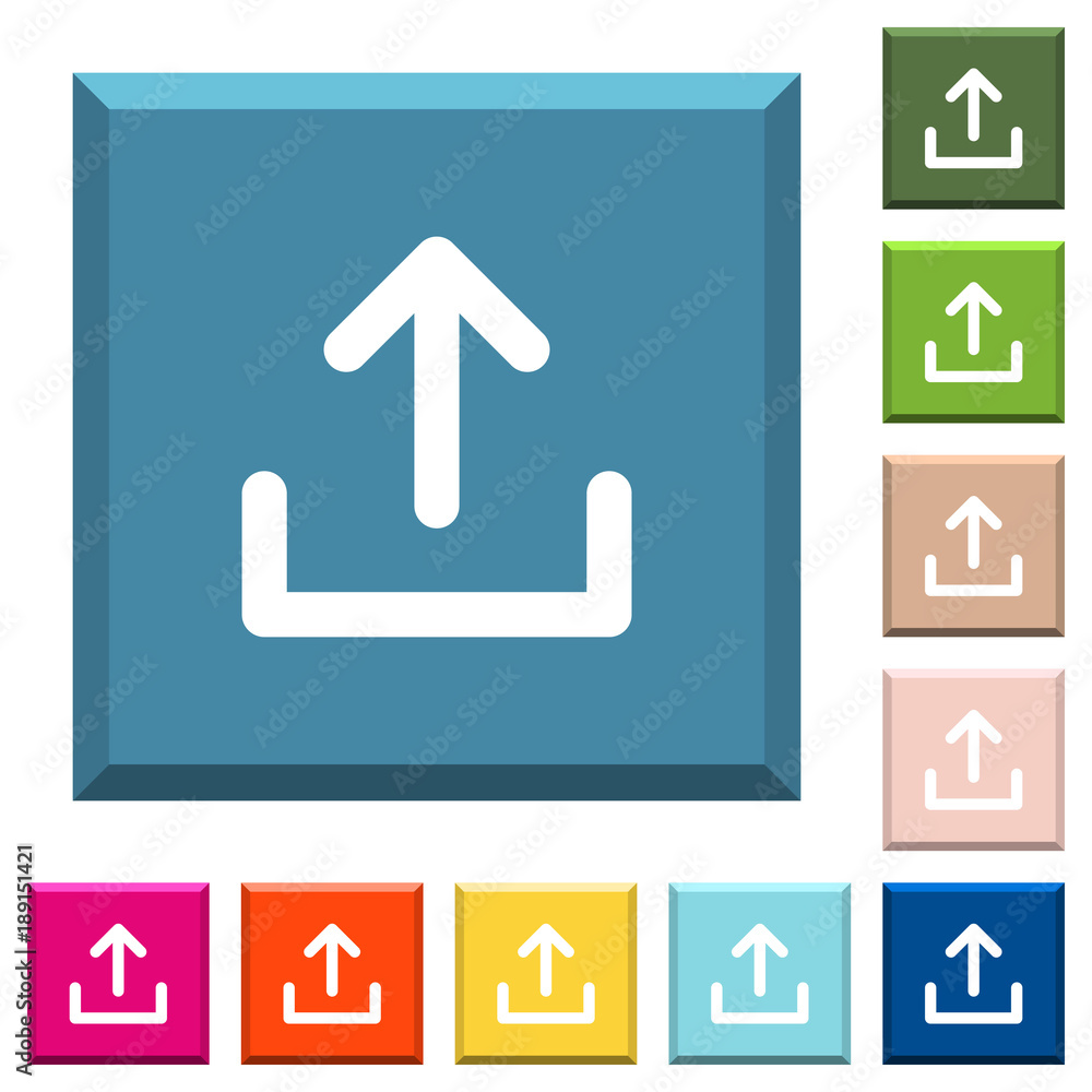 Poster upload symbol white icons on edged square buttons