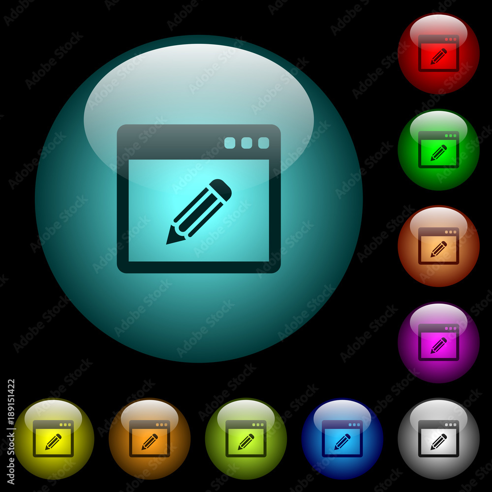 Poster application edit icons in color illuminated glass buttons