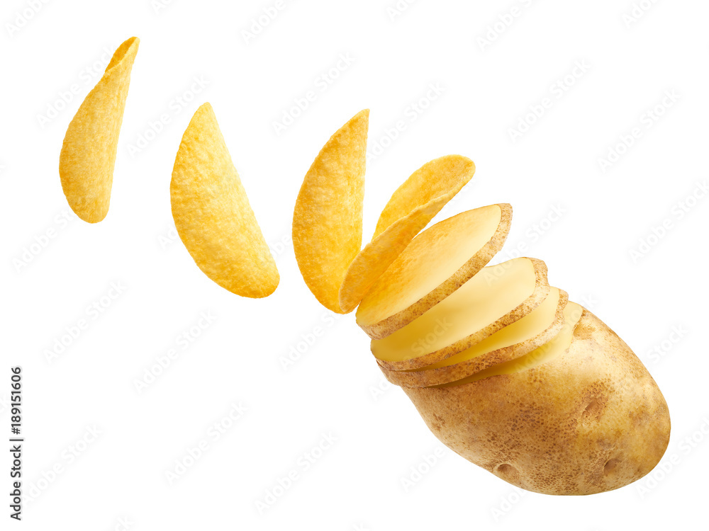 Canvas Prints Potato slices turning into chips isolated - Canvas Prints
