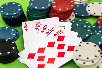 cards and poker chips - close-up