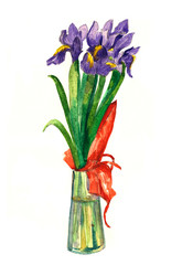 Bright watercolor iris flowers and anemone. Illustration