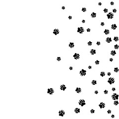 Monochrome Bear Footprints in Black and White. Prints of Paws with Big Claws for Petshop Design or for Goods for Pets. Simple Pattern for Print, Logo or Poster. Vector Confetti Background.