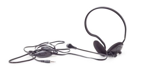 Obraz premium Black headset with full size headphones and microphone