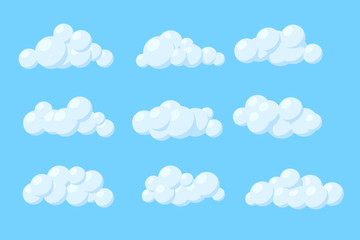 Set of cartoon vector clouds. Isolated Illustration on blue background.
