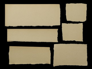 Paper cardboard scraps set, collection isolated on black background