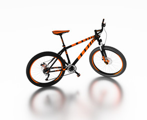 Fototapeta premium White reflecting floor with a Right Side of an Orange and Black Mountain Bike