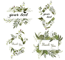 Wedding invite, invitation menu rsvp thank you card vector floral greenery design. Watercolor template set