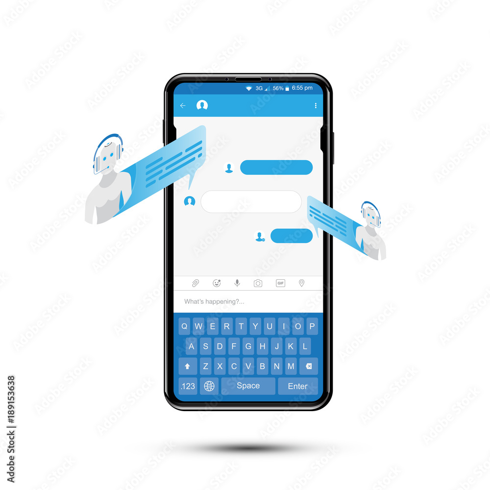 Poster chat bot isometric icon for social networking in realistic smartphone. social concept and a chat on 
