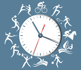 Sport clock with abstract silhouettes of active people