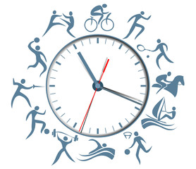 Sport clock with abstract silhouettes of active people