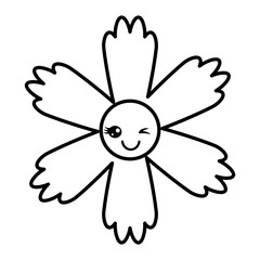 cute flower wink kawaii cartoon vector illustration outline image