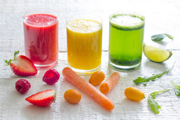 Fototapeta na wymiar Fresh juices fruits and vegetables detox health diet lifestyle concept