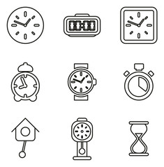 Clock or Watch Icons Thin Line Vector Illustration Set