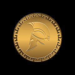 Fototapeta premium Symbol a Spartan helmet, an ornament in the Greek style gold color.