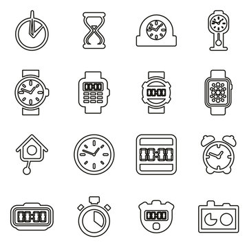 Clock or Watch Icons Set 2 Thin Line Vector Illustration Set