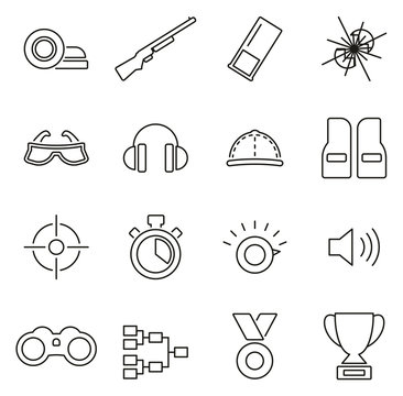 Clay Shooting or Skeet Shooting Icons Thin Line Vector Illustration Set