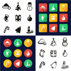 Christmas All in One Icons Black & White Color Flat Design Freehand Set