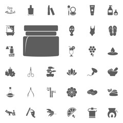 Face, body and hand cream icon. Spa and Recreation vector set icons. Set of 33 spa icons.